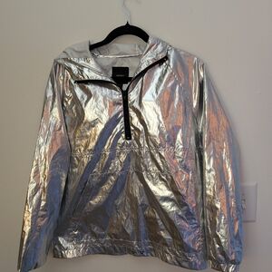 Silver Metallic Quarter zip Windbreaker Jacket